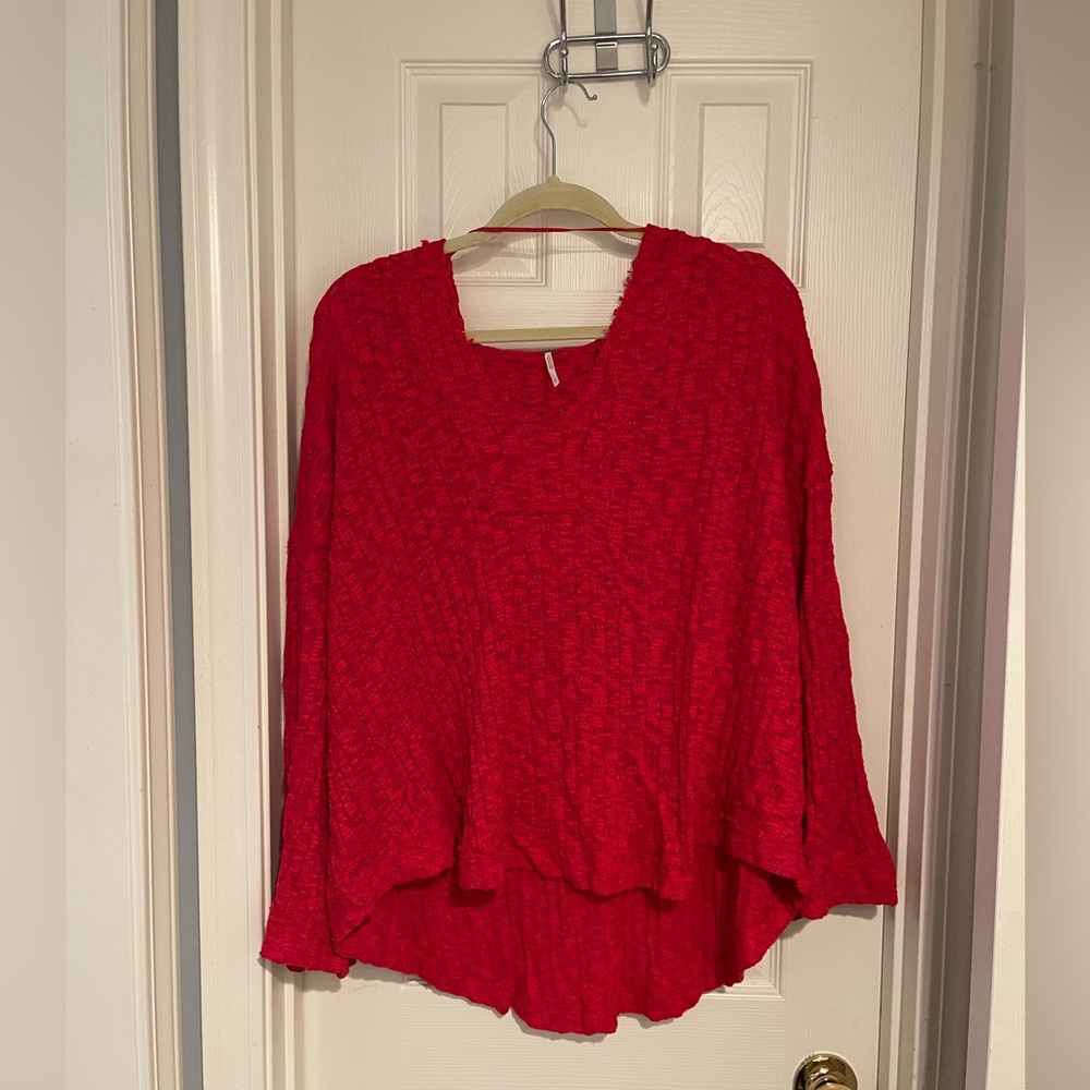 Free People Red Hooded Oversized Sweater Size L